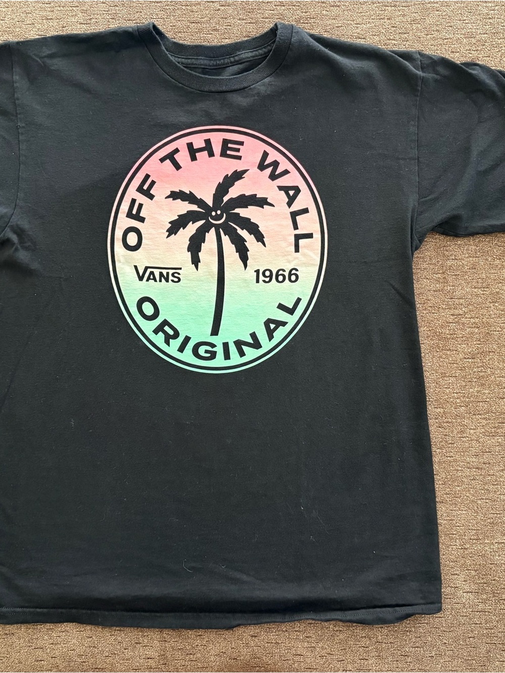 VANS Black Short Sleeve T-Shirt Off the Wall Graphic Palm Tree, Size M